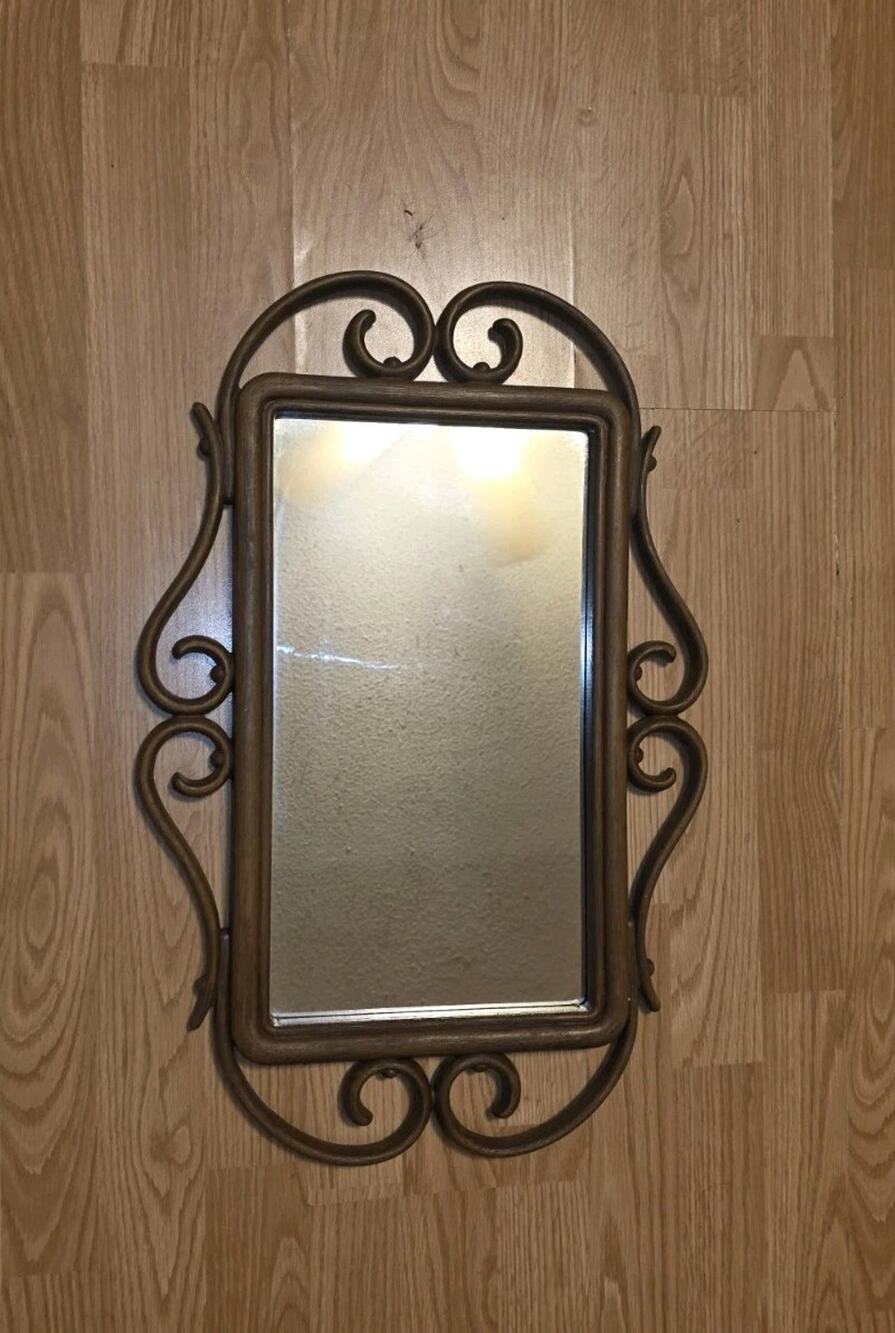 Vintage Homco Syroco Large Faux Bamboo Ornate Wall Mirror MCM 23x15 Lodge Decor